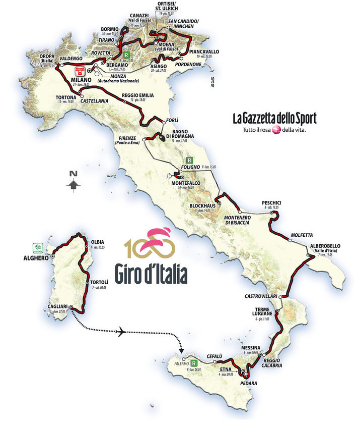 Le parcours détaillé du Giro 2017