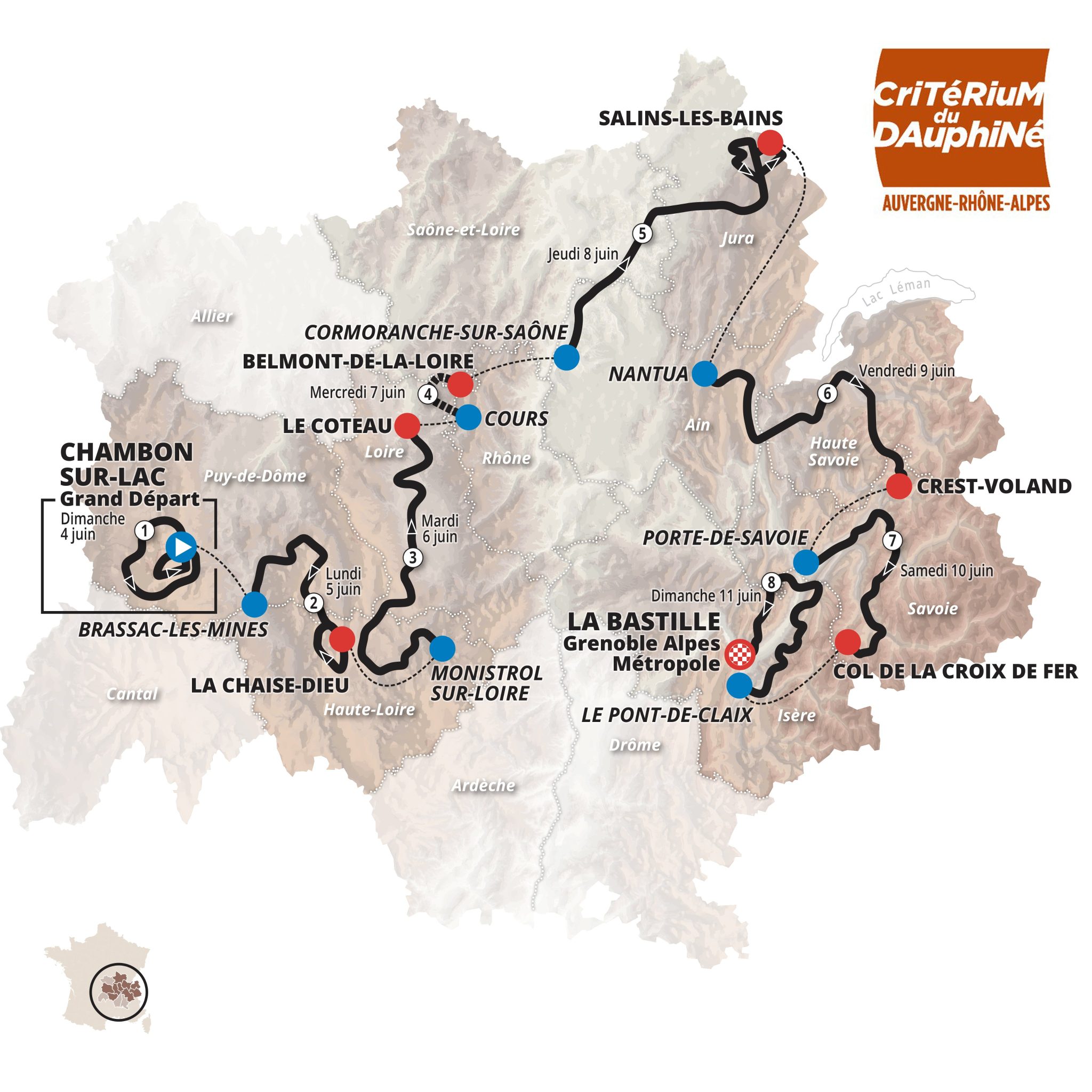 Critérium du Dauphiné 2023 le parcours et les profils des étapes